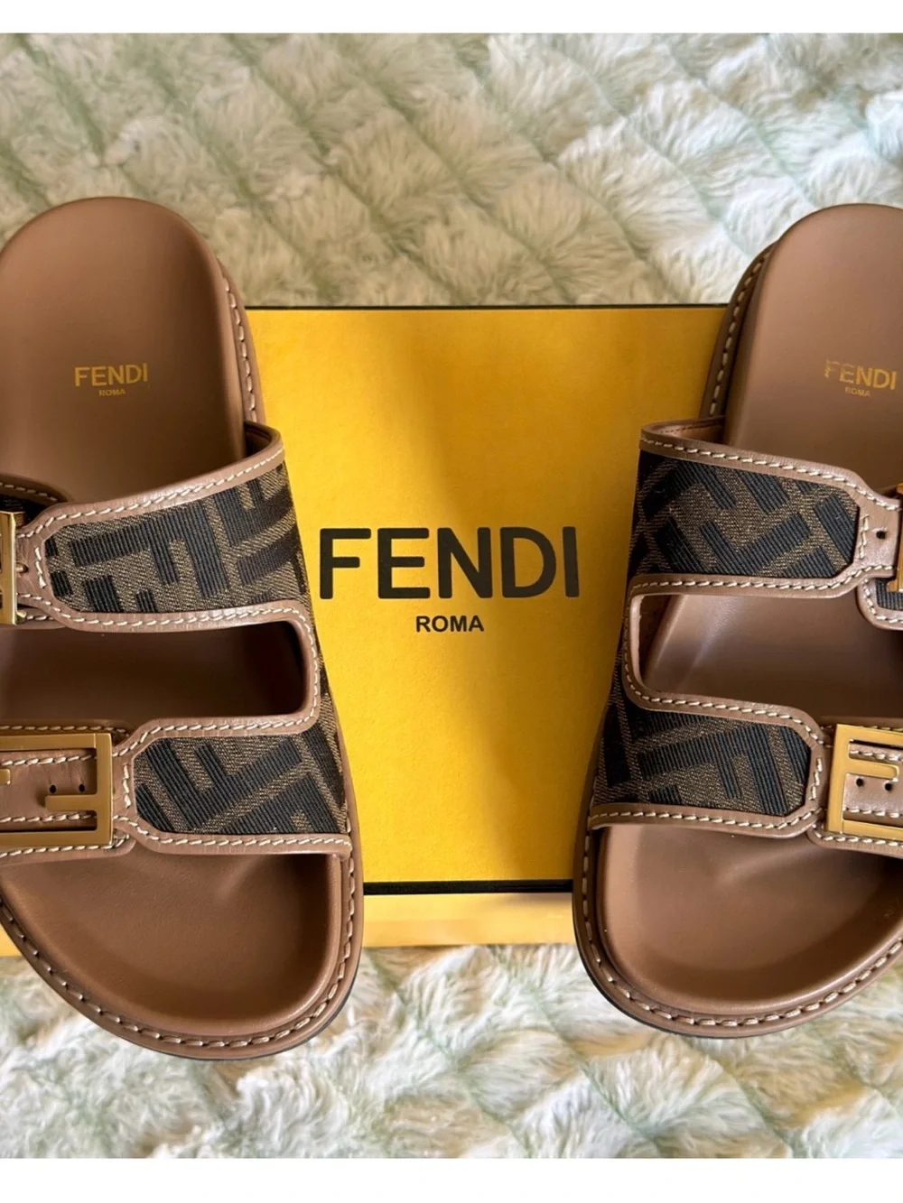 Fendi Women’s Brown FF Logo Double-Strap Sandals